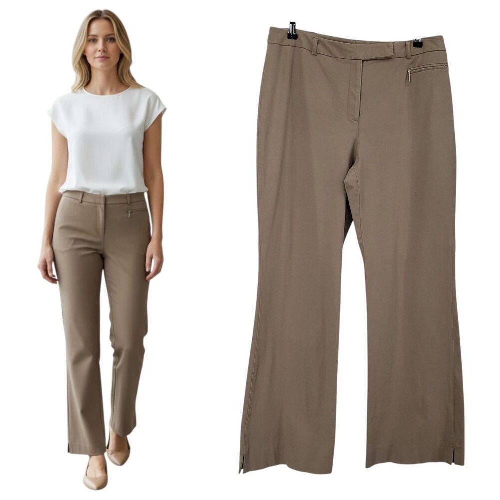 A Line Brand Stretch Wide Leg‎ Trousers Tan Size 12 Minimal Chic Workwear Preppy